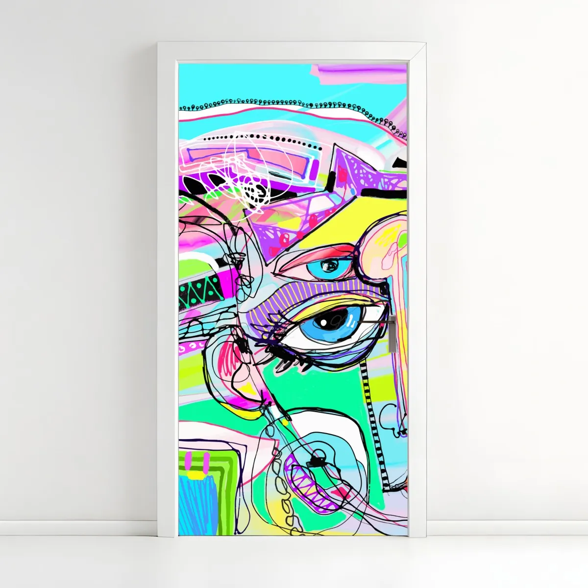 Naklejka na drzwi abstrakcyjna twarz w żywych kolorach – Wallissimo® Naklejka na drzwi abstrakcyjna twarz w żywych kolorach – Wallissimo®