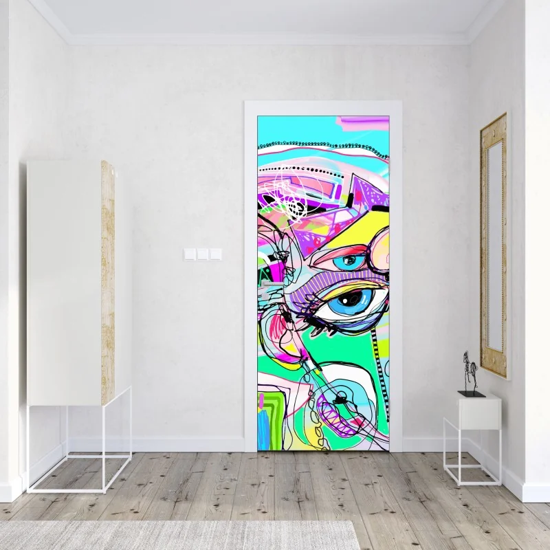 Naklejka na drzwi niebieski marmur ze złotymi żyłami – Wallissimo®