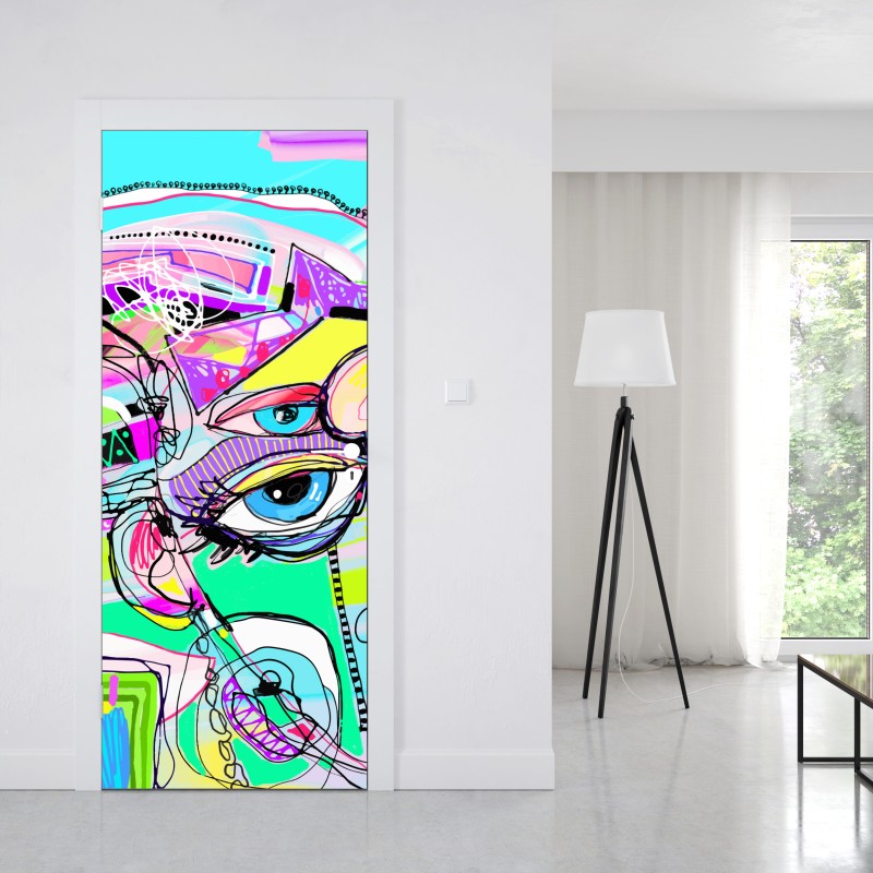 Naklejka na drzwi abstrakcyjna twarz w żywych kolorach – Wallissimo® Naklejka na drzwi abstrakcyjna twarz w żywych kolorach – Wallissimo®