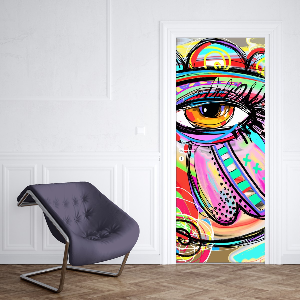 Naklejka na drzwi żywe abstrakcyjne oko w stylu pop art – Wallissimo® Naklejka na drzwi żywe abstrakcyjne oko w stylu pop art – Wallissimo®