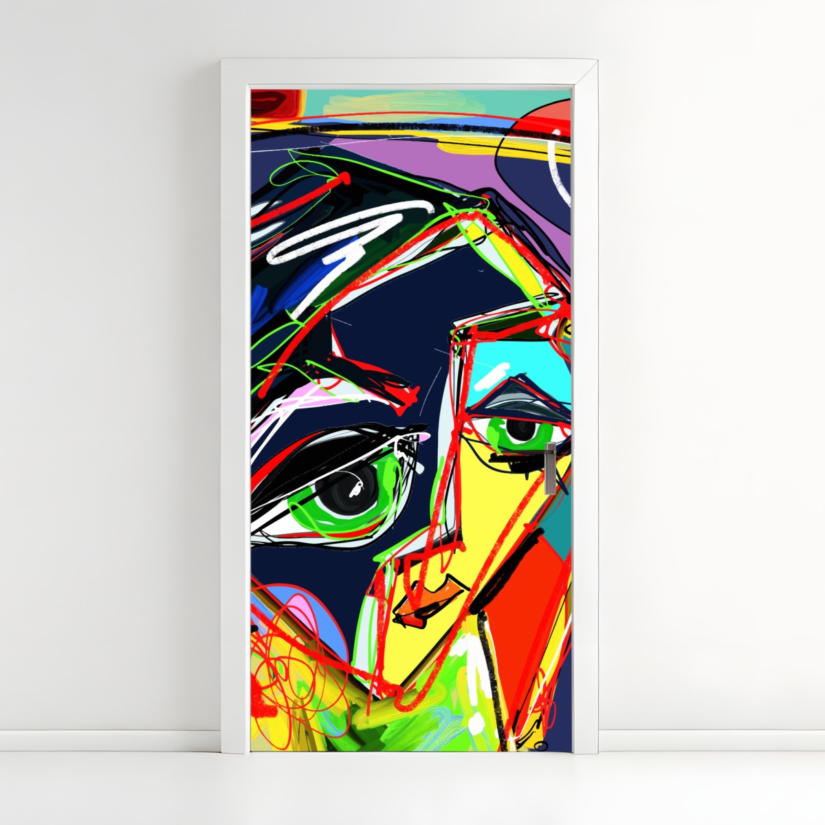 Door sticker vibrant abstract face portrait