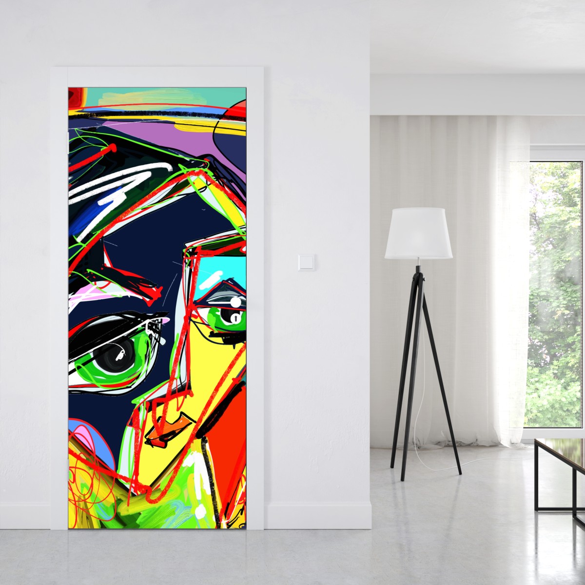 Naklejka na drzwi kolorowy abstrakcyjny portret twarzy – Wallissimo® Naklejka na drzwi kolorowy abstrakcyjny portret twarzy – Wallissimo®