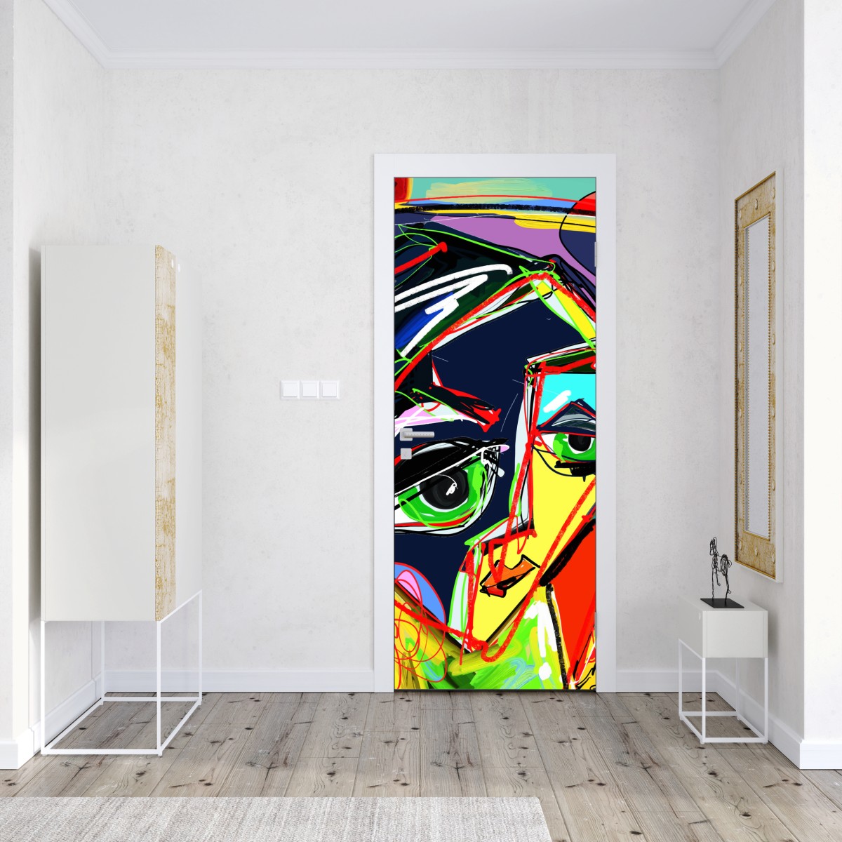 Naklejka na drzwi kolorowy abstrakcyjny portret twarzy – Wallissimo® Naklejka na drzwi kolorowy abstrakcyjny portret twarzy – Wallissimo®