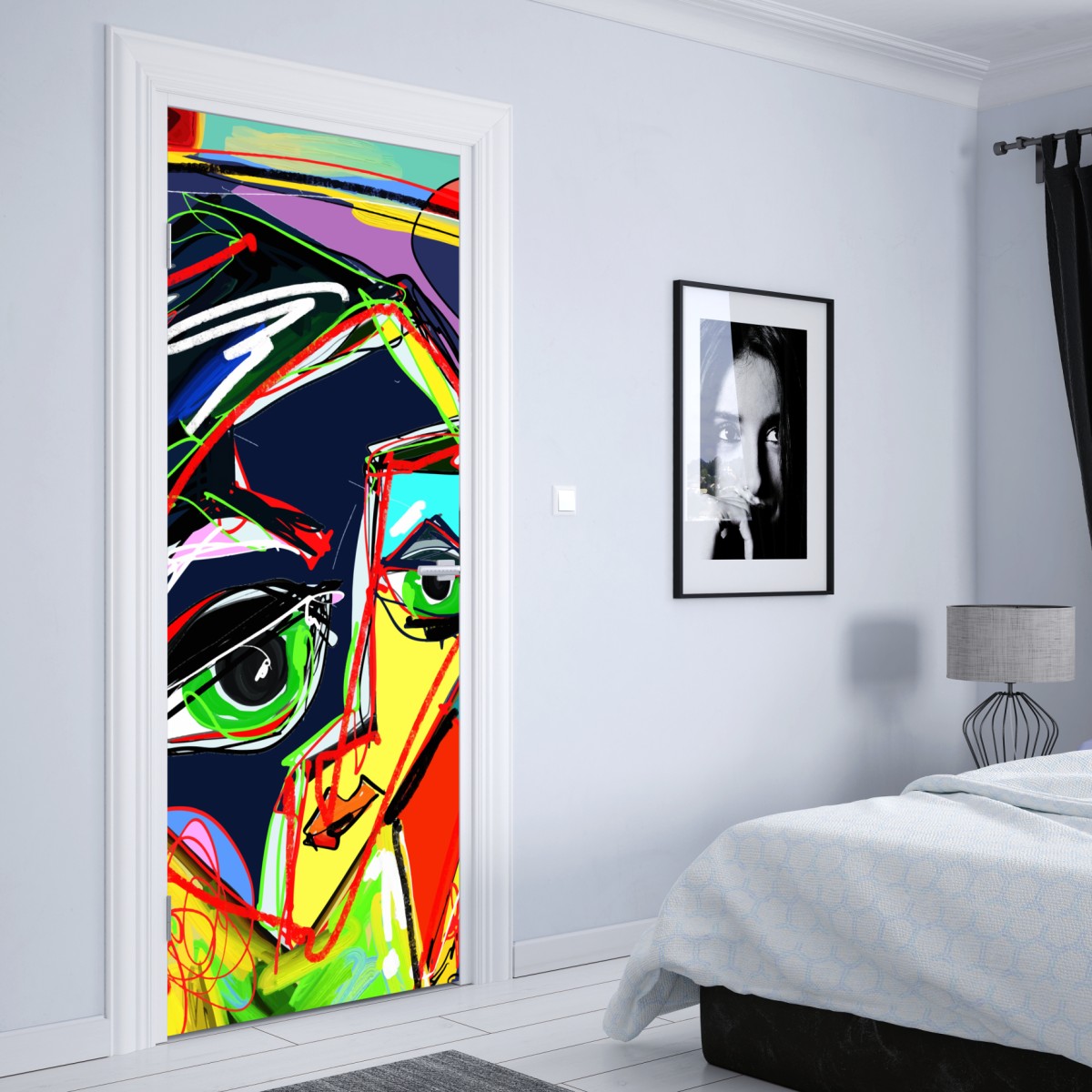 Naklejka na drzwi kolorowy abstrakcyjny portret twarzy – Wallissimo® Naklejka na drzwi kolorowy abstrakcyjny portret twarzy – Wallissimo®