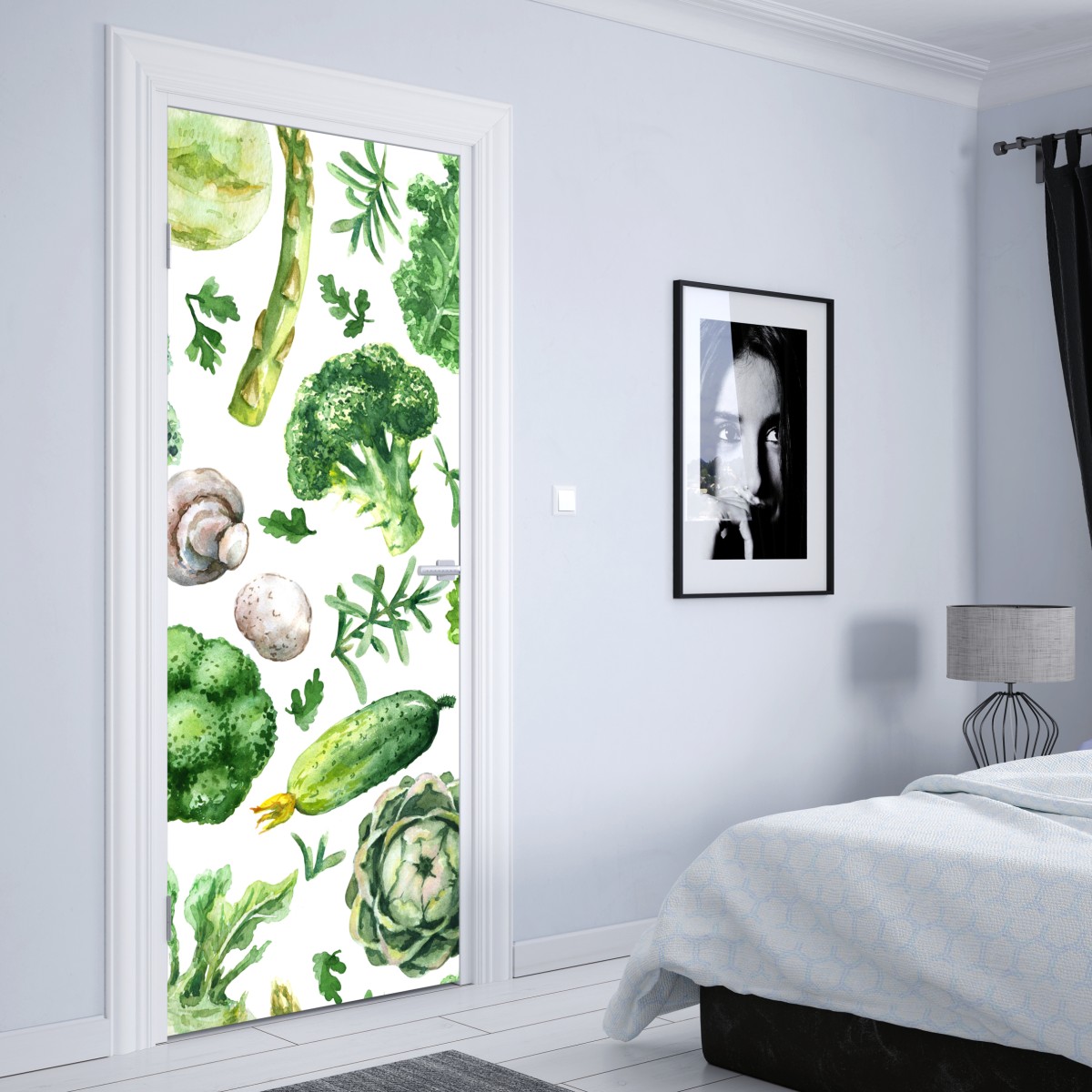 Naklejka na drzwi akwarelowy wzór zielonych warzyw – Wallissimo® Naklejka na drzwi akwarelowy wzór zielonych warzyw – Wallissimo®