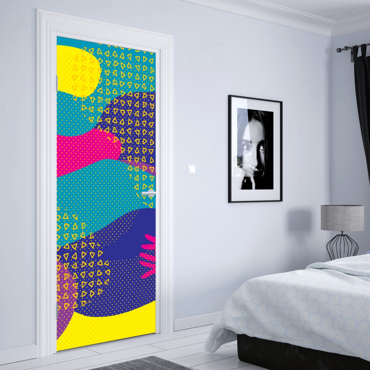 Naklejka na drzwi żywy abstrakcyjny wzór tropikalny – Wallissimo® Naklejka na drzwi żywy abstrakcyjny wzór tropikalny – Wallissimo®