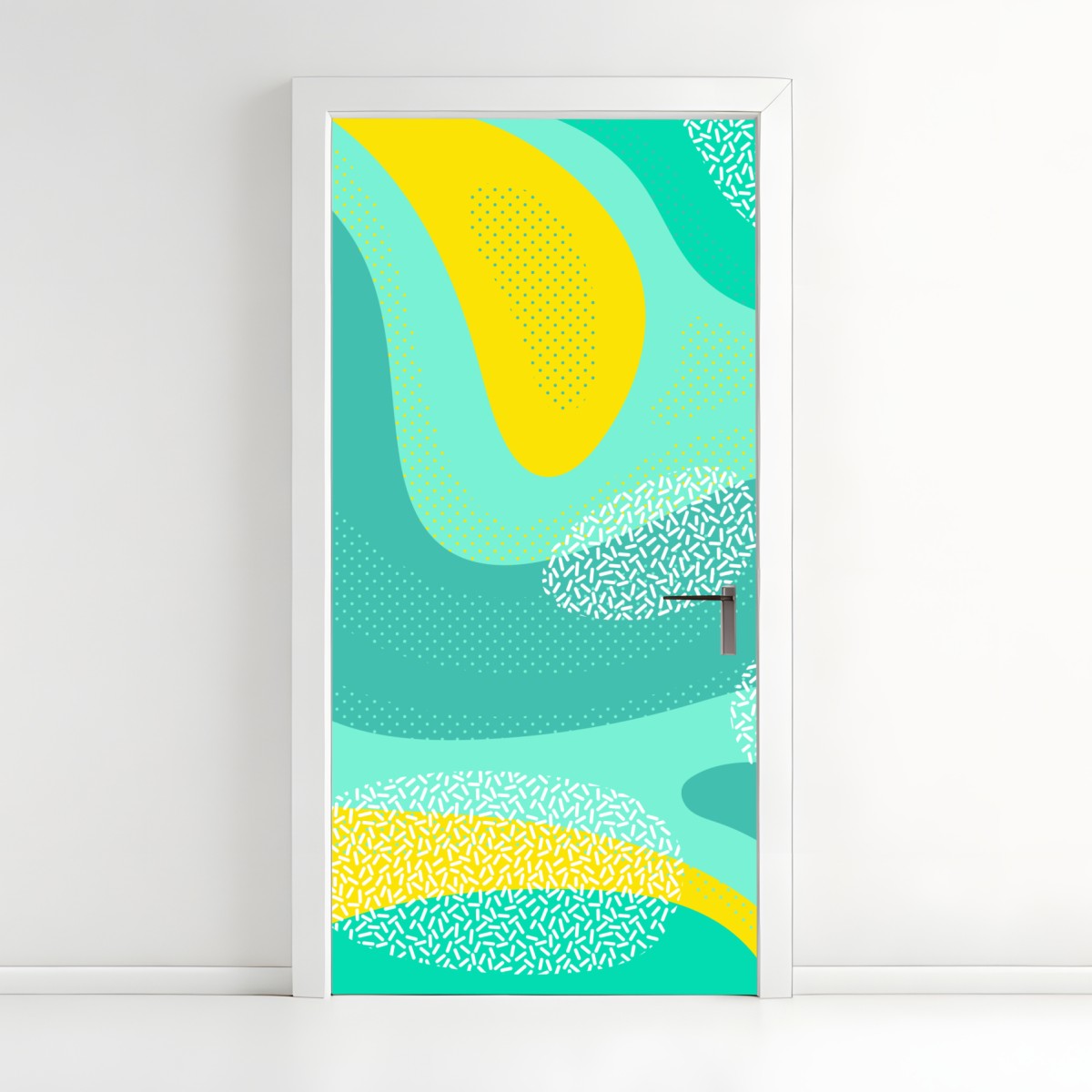 Door sticker turquoise and yellow abstract pattern