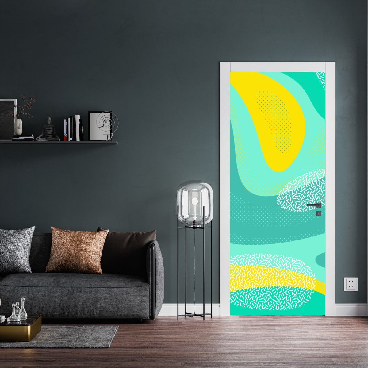 Naklejka na drzwi turkusowo-żółty abstrakcyjny wzór – Wallissimo® Naklejka na drzwi turkusowo-żółty abstrakcyjny wzór – Wallissimo®