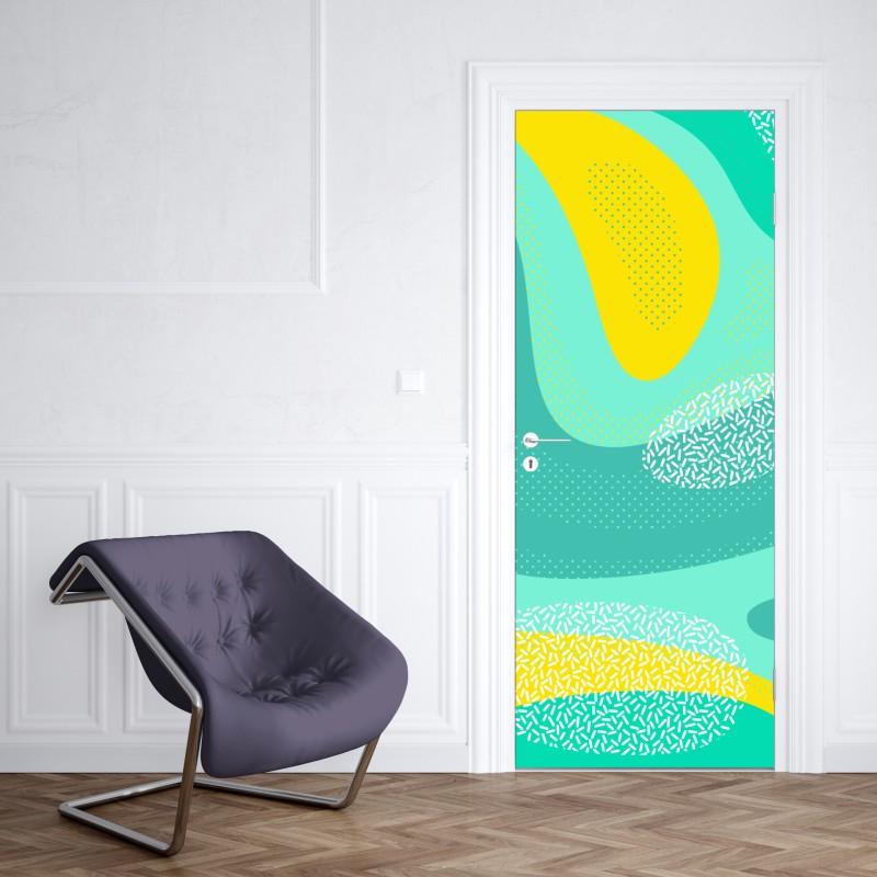 Naklejka na drzwi turkusowo-żółty abstrakcyjny wzór – Wallissimo® Naklejka na drzwi turkusowo-żółty abstrakcyjny wzór – Wallissimo®