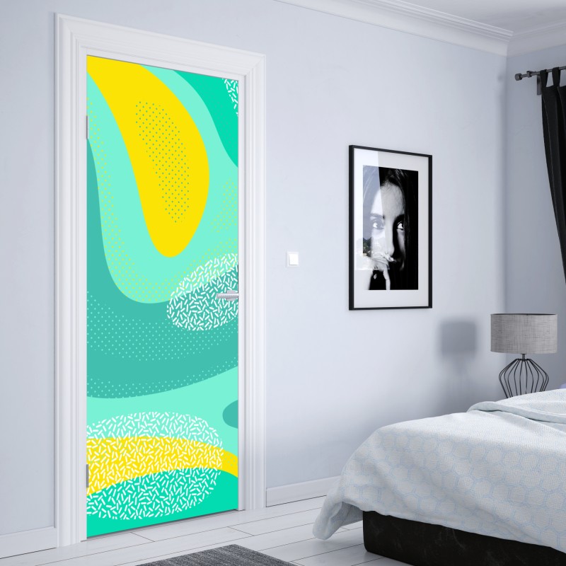 Naklejka na drzwi turkusowo-żółty abstrakcyjny wzór – Wallissimo® Naklejka na drzwi turkusowo-żółty abstrakcyjny wzór – Wallissimo®