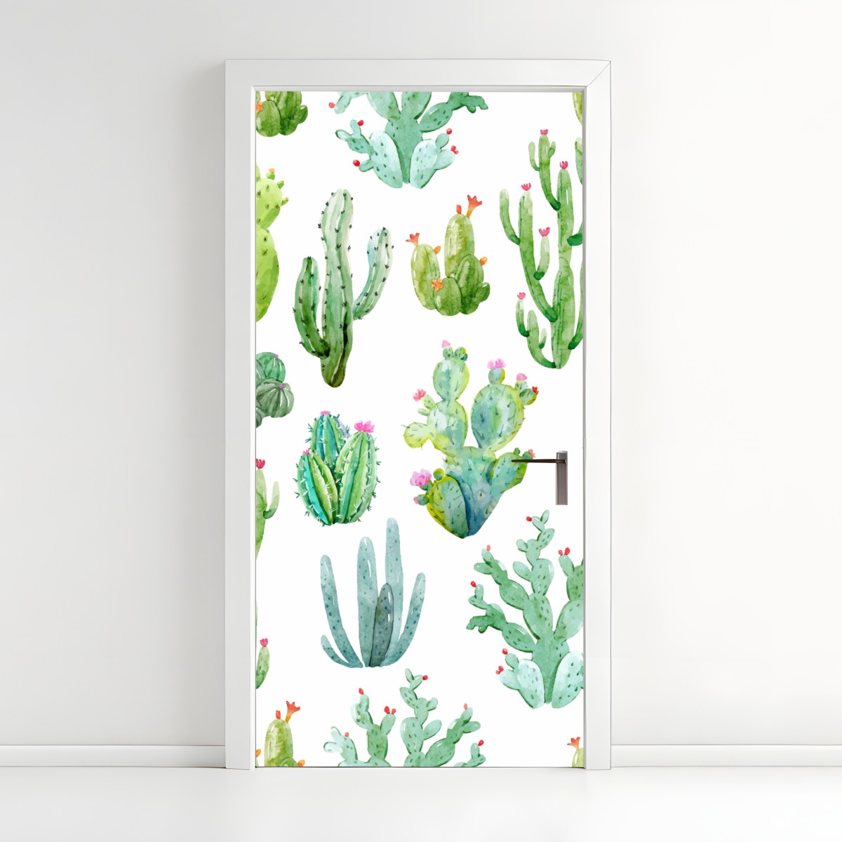 Door sticker watercolor cactus garden pattern