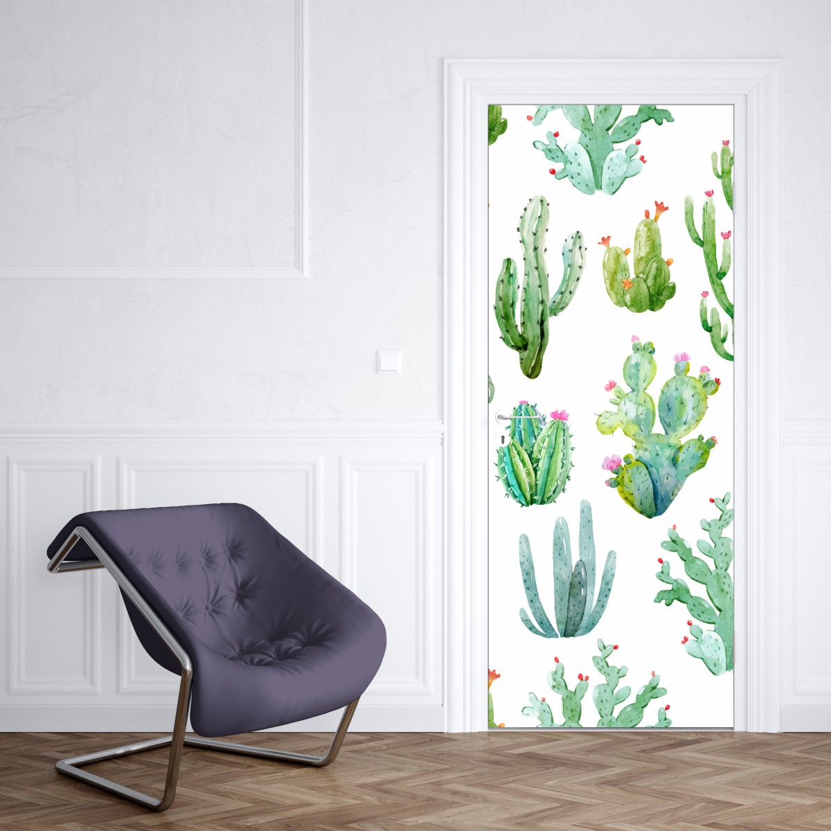 Naklejka na drzwi akwarelowy wzór ogrodu kaktusów – Wallissimo® Naklejka na drzwi akwarelowy wzór ogrodu kaktusów – Wallissimo®