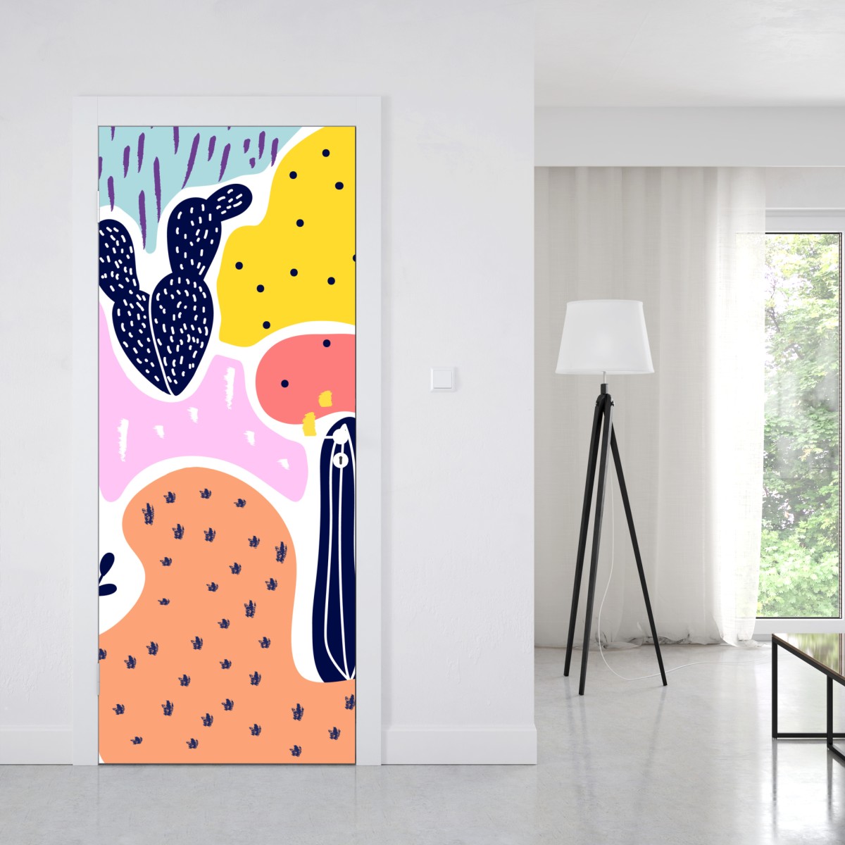 Naklejka na drzwi zabawny abstrakcyjny wzór roślinny – Wallissimo® Naklejka na drzwi zabawny abstrakcyjny wzór roślinny – Wallissimo®