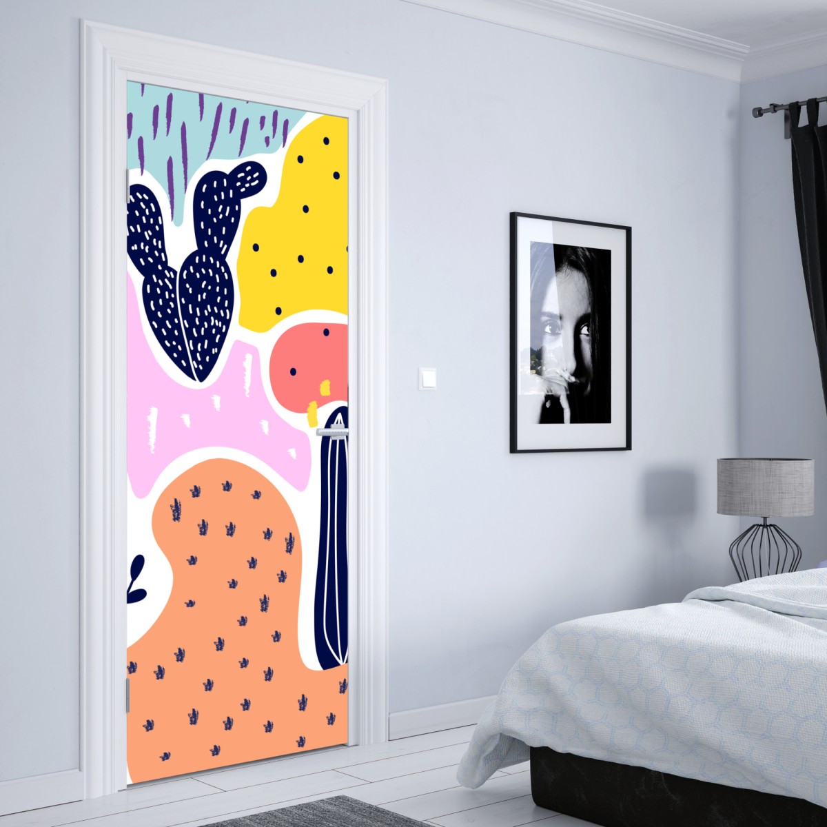 Naklejka na drzwi zabawny abstrakcyjny wzór roślinny – Wallissimo® Naklejka na drzwi zabawny abstrakcyjny wzór roślinny – Wallissimo®