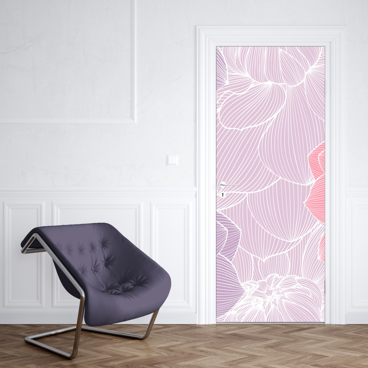 Naklejka na drzwi delikatny pastelowy wzór kwiatowy – Wallissimo® Naklejka na drzwi delikatny pastelowy wzór kwiatowy – Wallissimo®