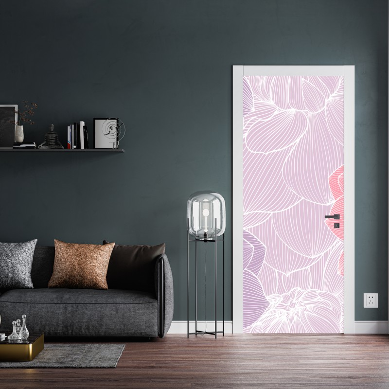 Naklejka na drzwi delikatny pastelowy wzór kwiatowy – Wallissimo® Naklejka na drzwi delikatny pastelowy wzór kwiatowy – Wallissimo®