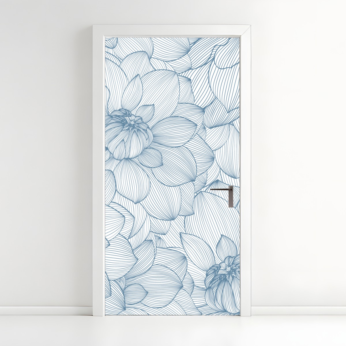 Door sticker delicate blue floral linework