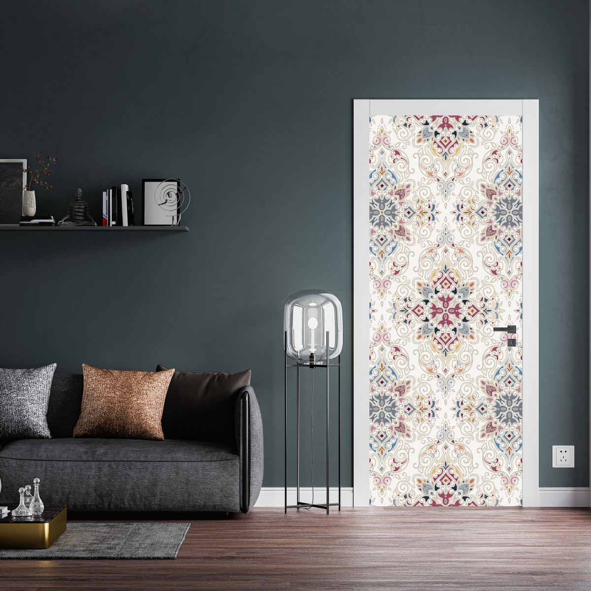 Naklejka na drzwi ozdobny wzór damaskowy w stylu vintage – Wallissimo® Naklejka na drzwi ozdobny wzór damaskowy w stylu vintage – Wallissimo®