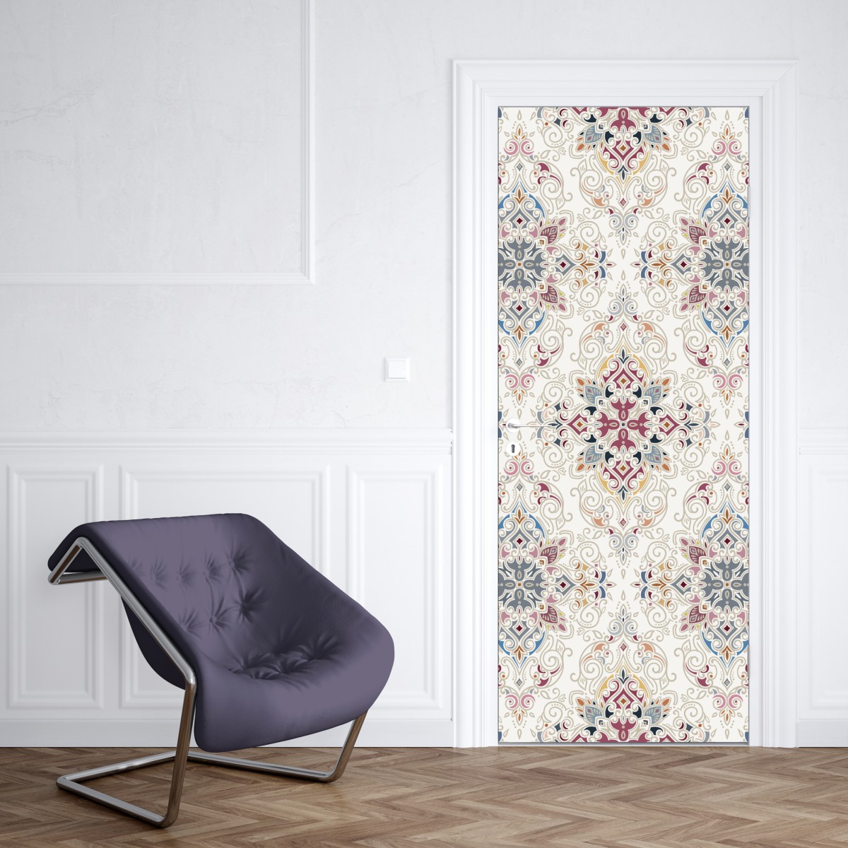 Naklejka na drzwi ozdobny wzór damaskowy w stylu vintage – Wallissimo® Naklejka na drzwi ozdobny wzór damaskowy w stylu vintage – Wallissimo®