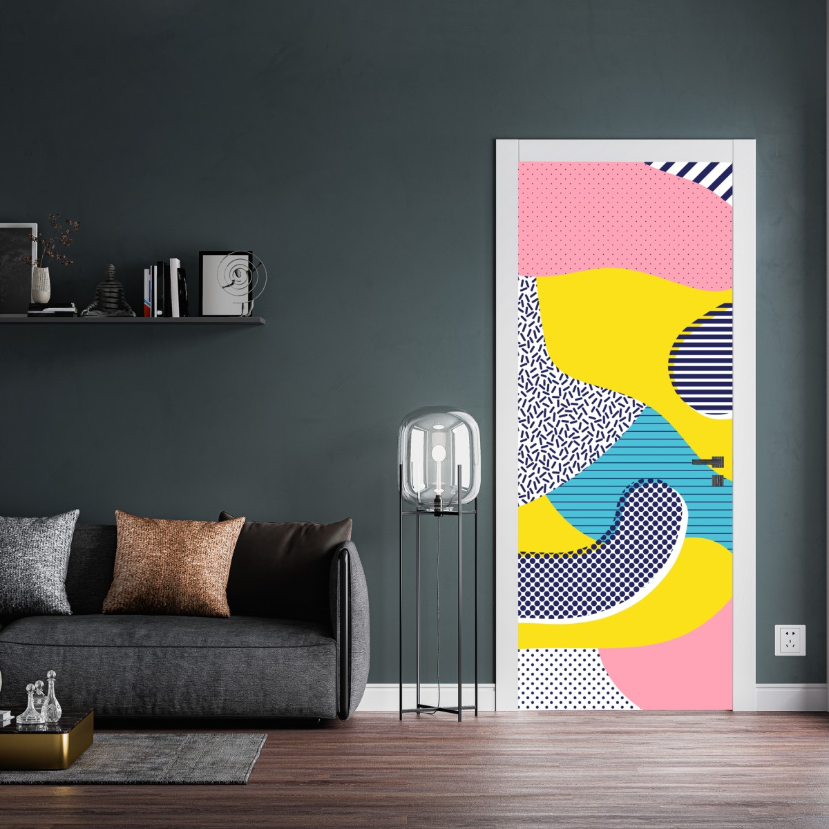 Naklejka na drzwi zabawny abstrakcyjny wzór memphis – Wallissimo® Naklejka na drzwi zabawny abstrakcyjny wzór memphis – Wallissimo®