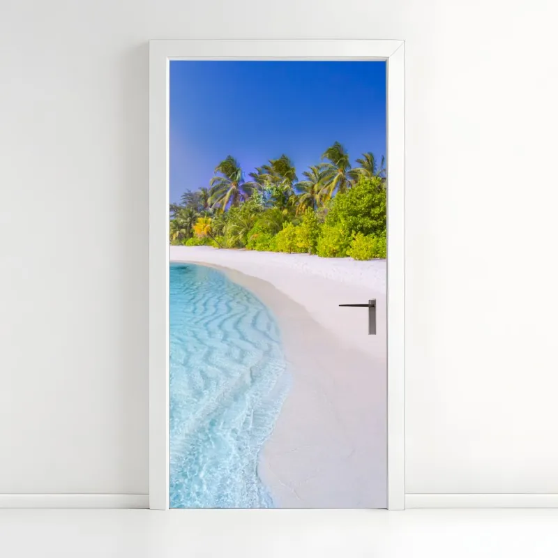 Naklejka na drzwi delikatne białe liście na szarym tle – Wallissimo®