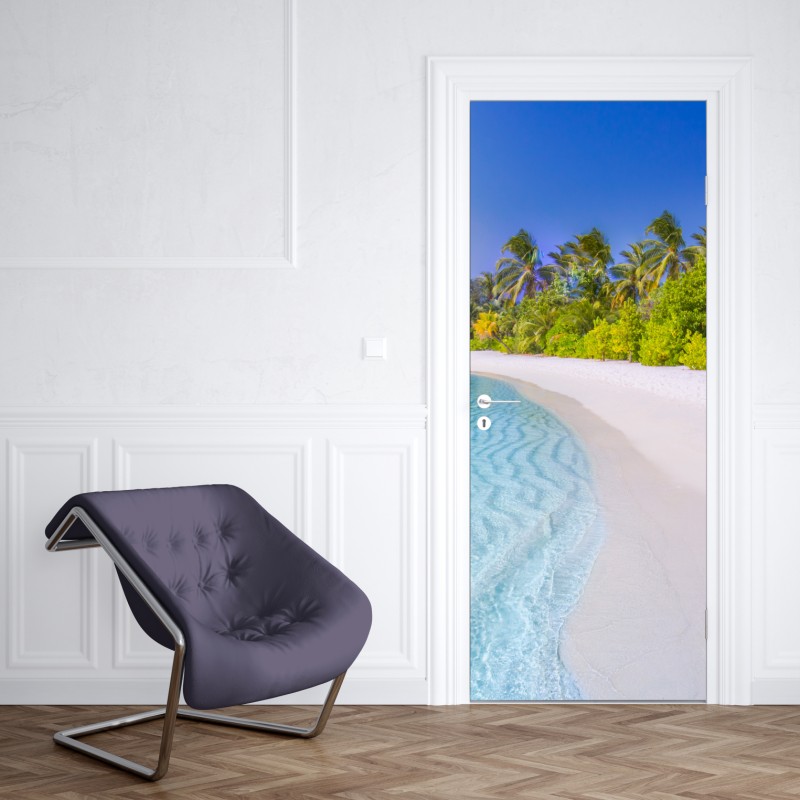 Naklejka na drzwi tropikalna turkusowa plaża – Wallissimo® Naklejka na drzwi tropikalna turkusowa plaża – Wallissimo®