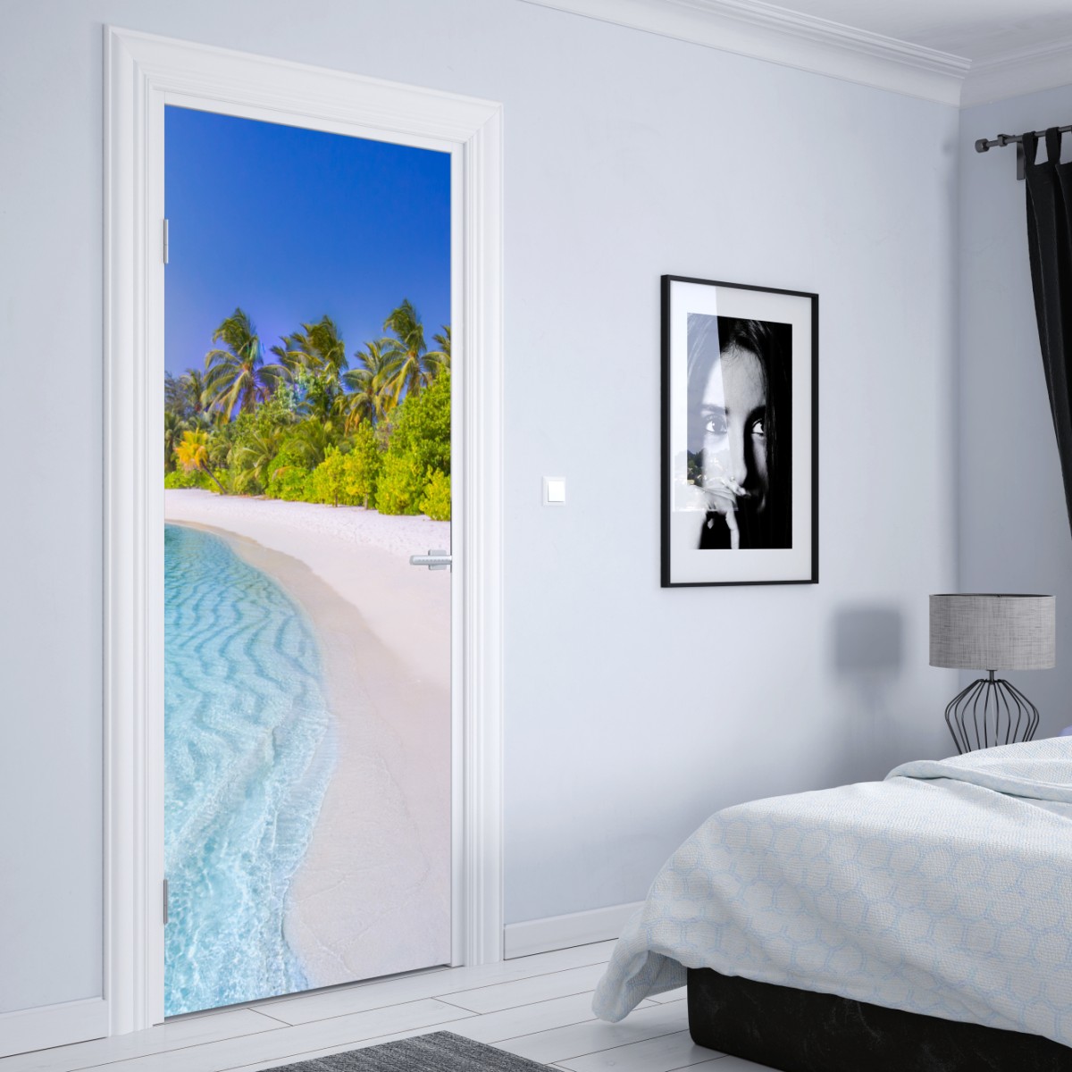 Naklejka na drzwi tropikalna turkusowa plaża – Wallissimo® Naklejka na drzwi tropikalna turkusowa plaża – Wallissimo®