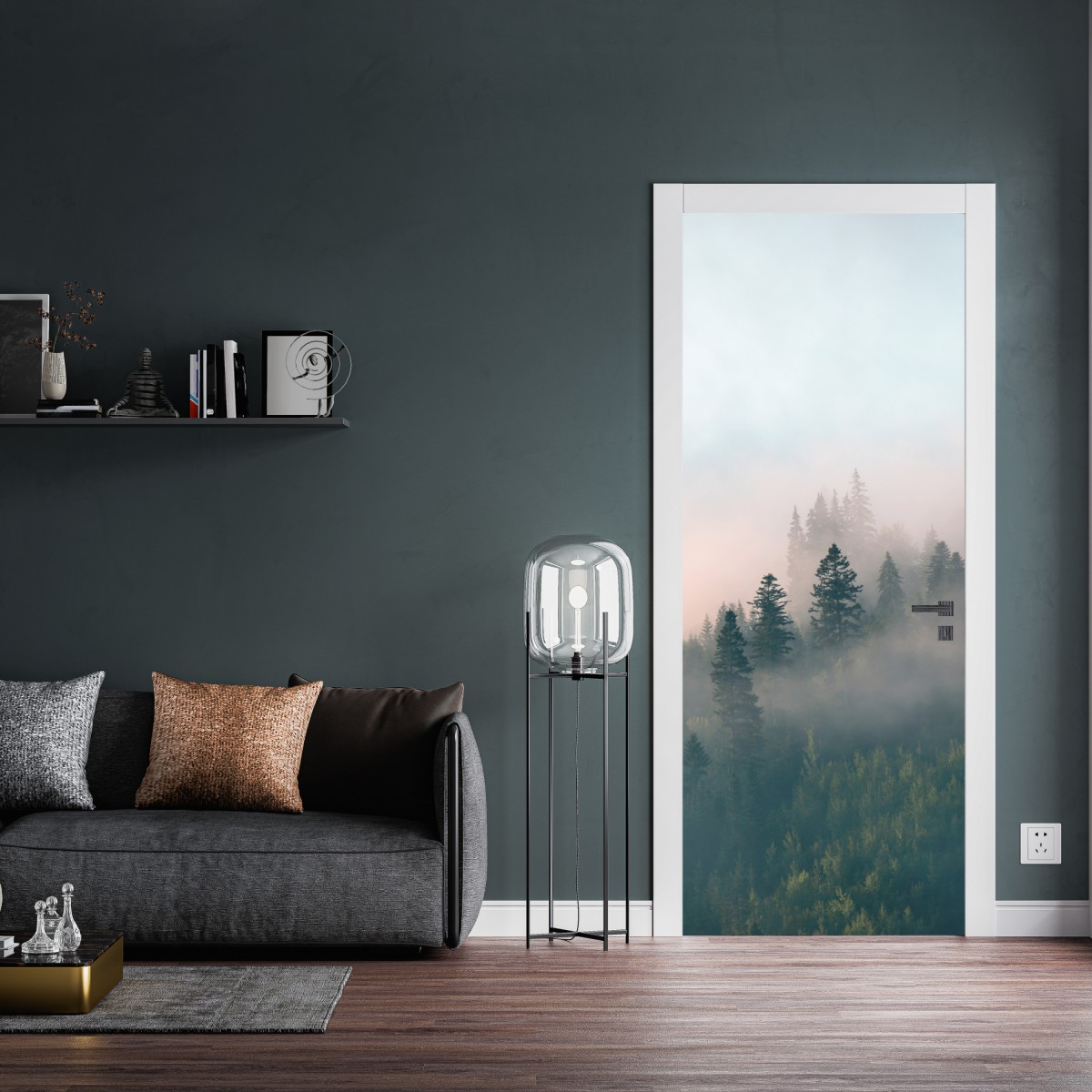 Naklejka na drzwi mglisty poranek w lesie – Wallissimo® Naklejka na drzwi mglisty poranek w lesie – Wallissimo®