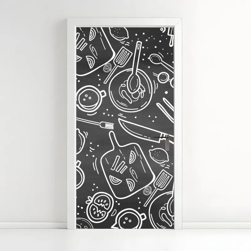 Naklejka na drzwi wzór kratki z diamentami na beżowym tle – Wallissimo®