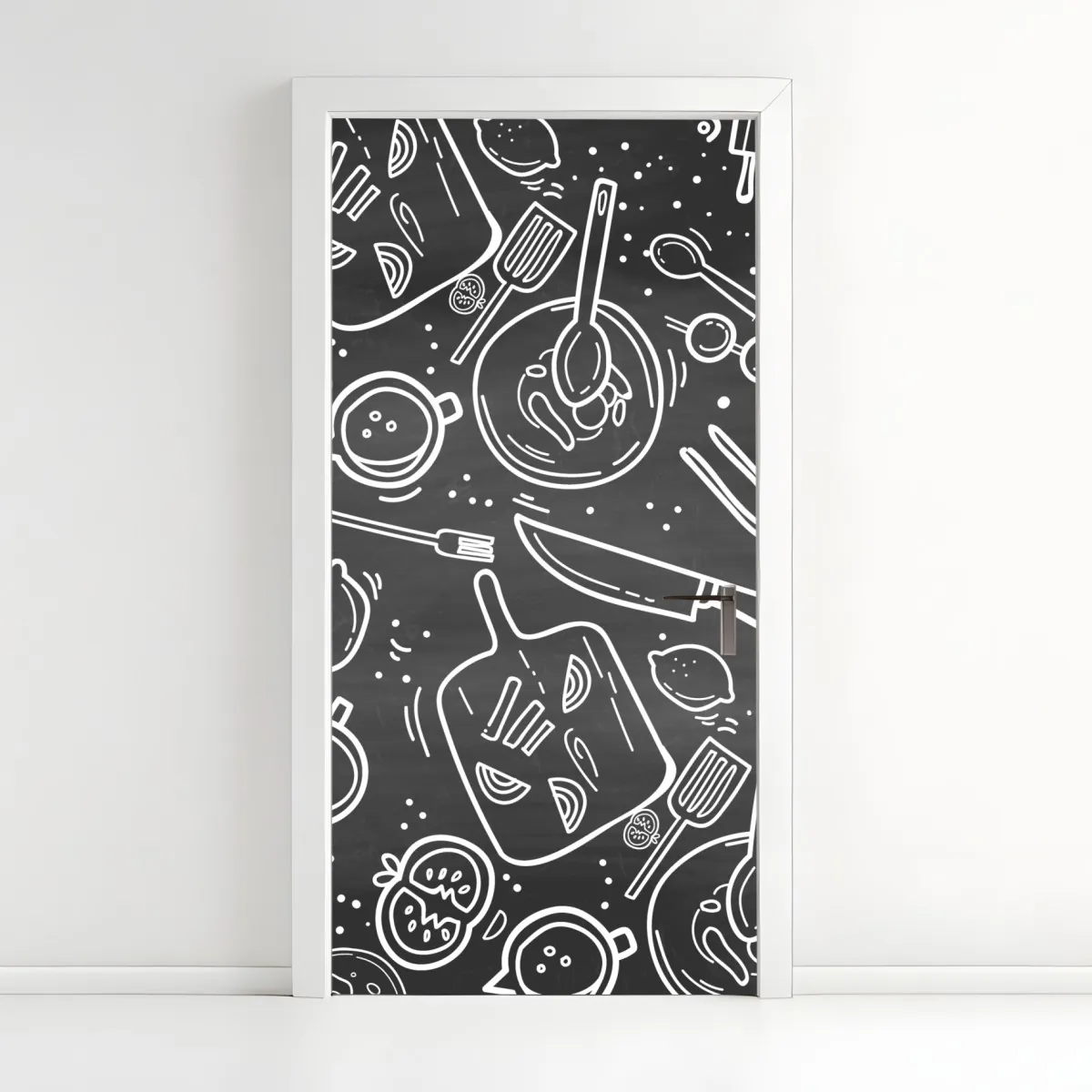 Naklejka na drzwi kuchenny wzór tablicowy z doodlami – Wallissimo® Naklejka na drzwi kuchenny wzór tablicowy z doodlami – Wallissimo®