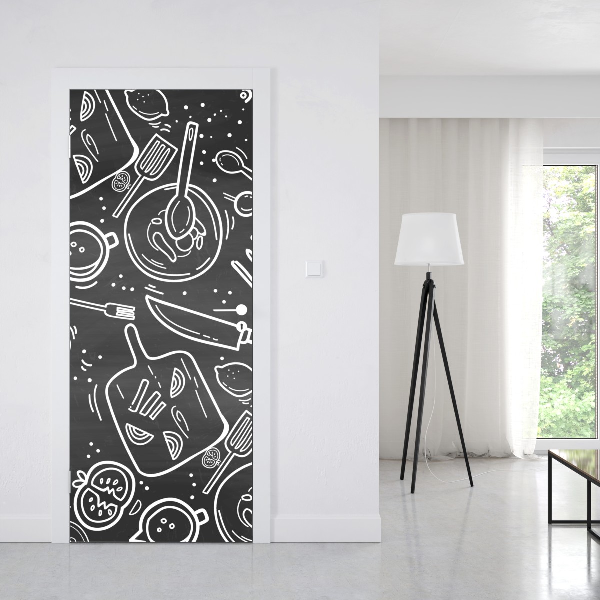 Naklejka na drzwi kuchenny wzór tablicowy z doodlami – Wallissimo® Naklejka na drzwi kuchenny wzór tablicowy z doodlami – Wallissimo®