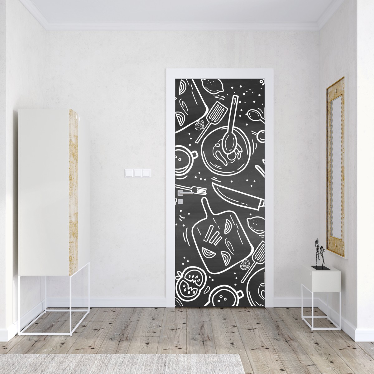 Naklejka na drzwi kuchenny wzór tablicowy z doodlami – Wallissimo® Naklejka na drzwi kuchenny wzór tablicowy z doodlami – Wallissimo®