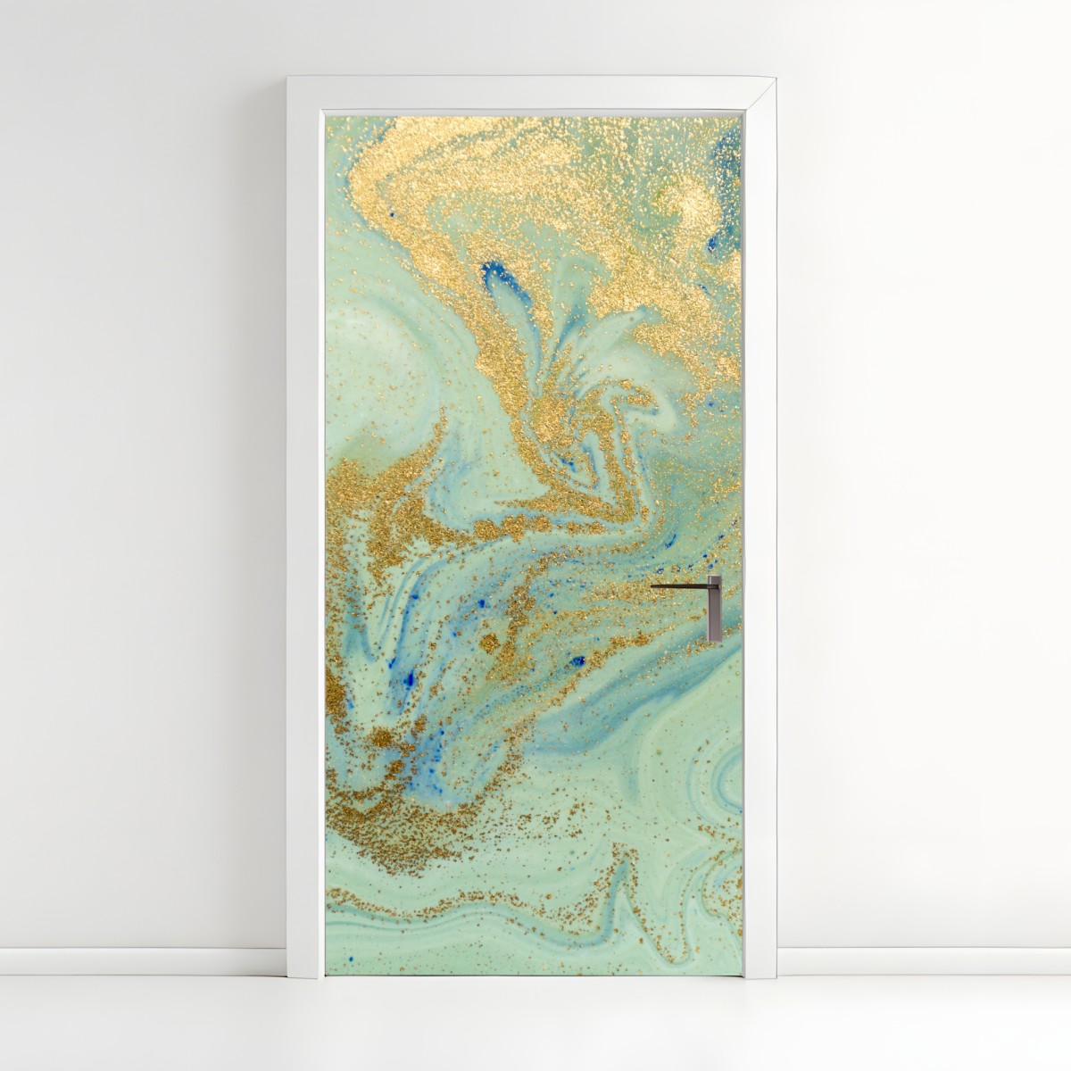 Door sticker turquoise marble with gold veins