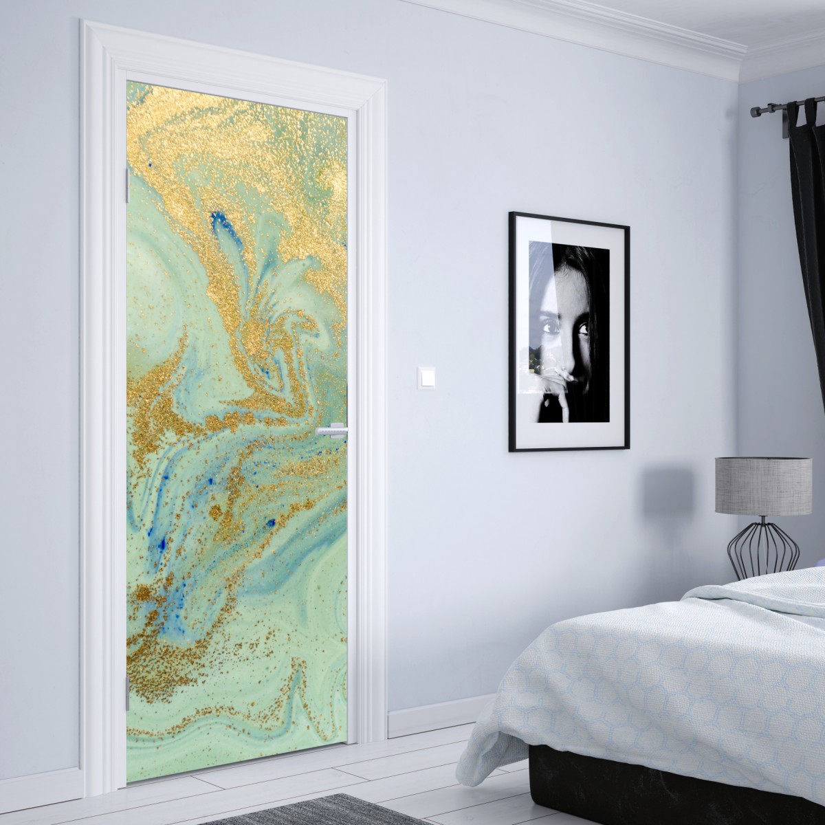 Naklejka na drzwi turkusowy marmur ze złotymi żyłkami – Wallissimo® Naklejka na drzwi turkusowy marmur ze złotymi żyłkami – Wallissimo®