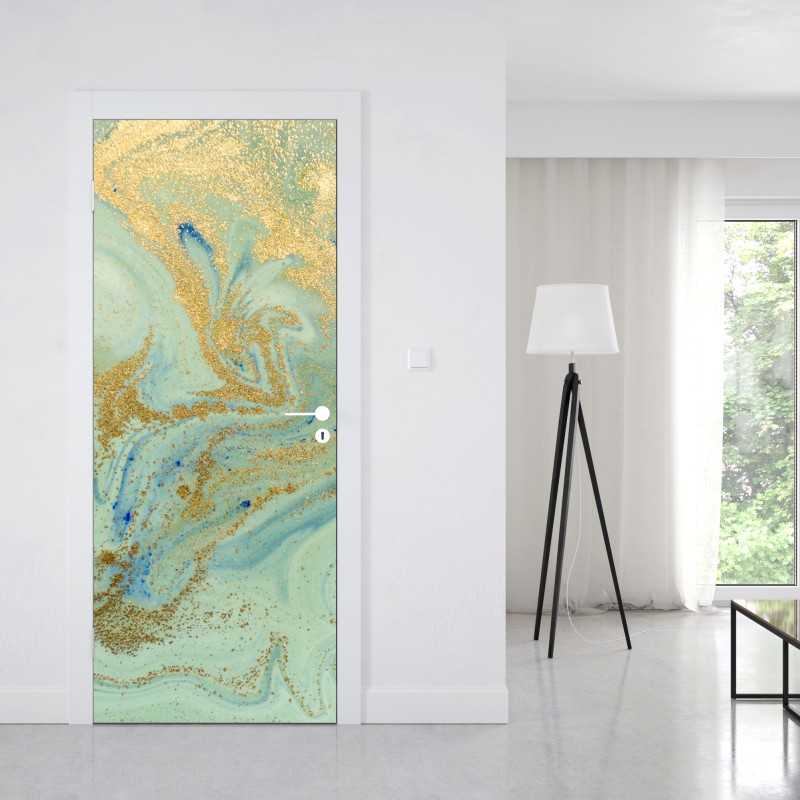 Naklejka na drzwi turkusowy marmur ze złotymi żyłkami – Wallissimo® Naklejka na drzwi turkusowy marmur ze złotymi żyłkami – Wallissimo®