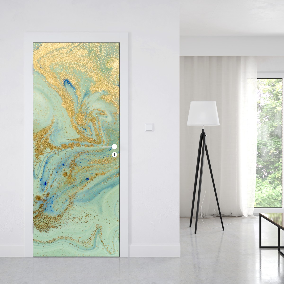 Naklejka na drzwi turkusowy marmur ze złotymi żyłkami – Wallissimo® Naklejka na drzwi turkusowy marmur ze złotymi żyłkami – Wallissimo®