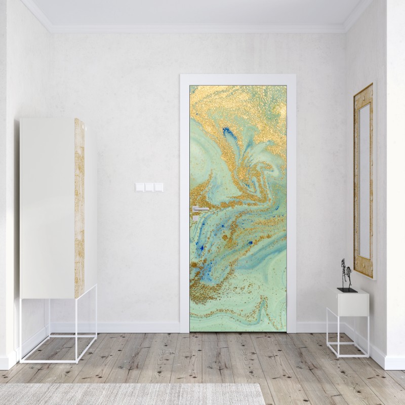 Naklejka na drzwi turkusowy marmur ze złotymi żyłkami – Wallissimo® Naklejka na drzwi turkusowy marmur ze złotymi żyłkami – Wallissimo®