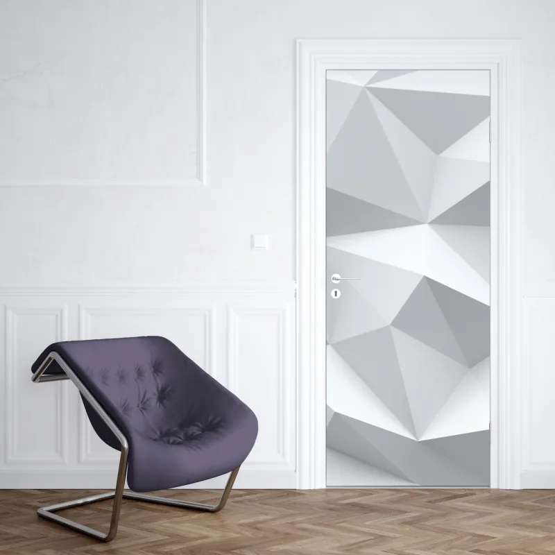 Naklejka na drzwi biały trójwymiarowy geometryczny wzór low-poly – Wallissimo® Naklejka na drzwi biały trójwymiarowy geometryczny wzór low-poly – Wallissimo®