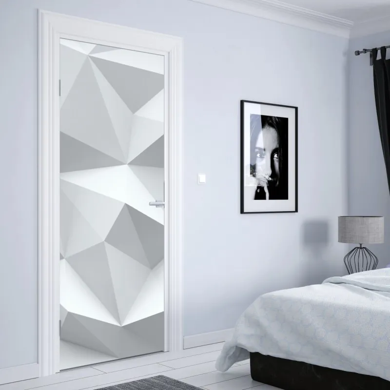 Naklejka na drzwi biały trójwymiarowy geometryczny wzór low-poly – Wallissimo® Naklejka na drzwi biały trójwymiarowy geometryczny wzór low-poly – Wallissimo®