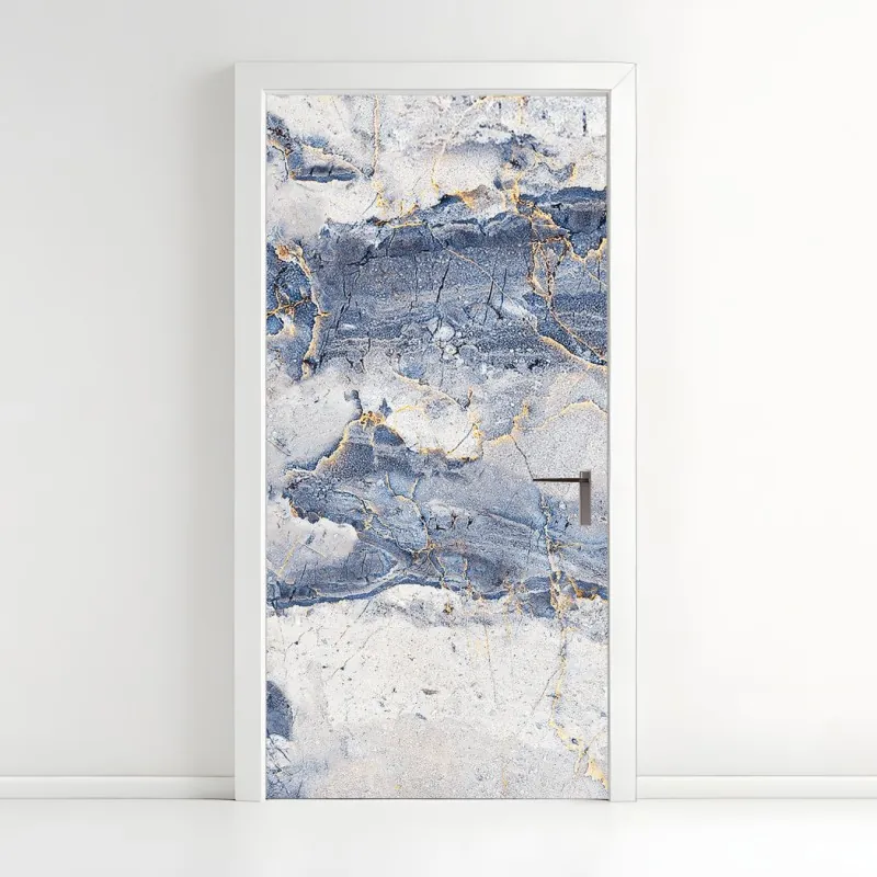 Naklejka na drzwi niebieski marmur ze złotymi żyłami