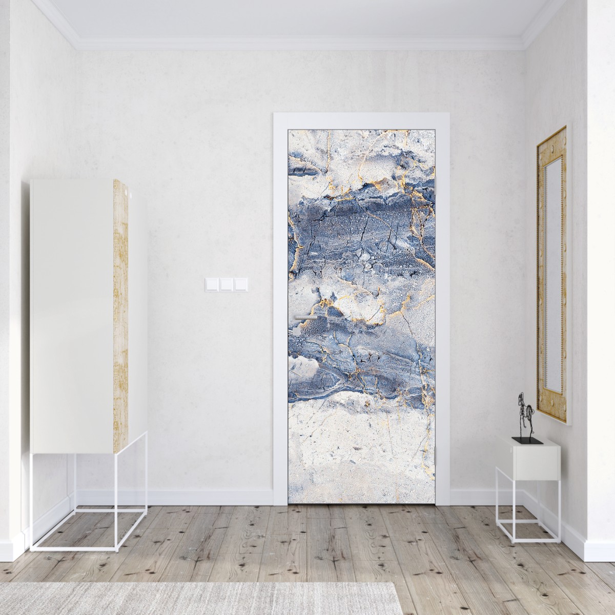 Naklejka na drzwi niebieski marmur ze złotymi żyłami – Wallissimo® Naklejka na drzwi niebieski marmur ze złotymi żyłami – Wallissimo®