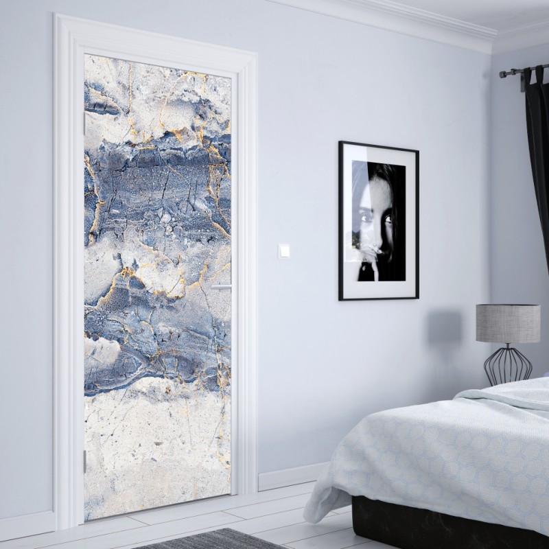 Naklejka na drzwi niebieski marmur ze złotymi żyłami – Wallissimo® Naklejka na drzwi niebieski marmur ze złotymi żyłami – Wallissimo®