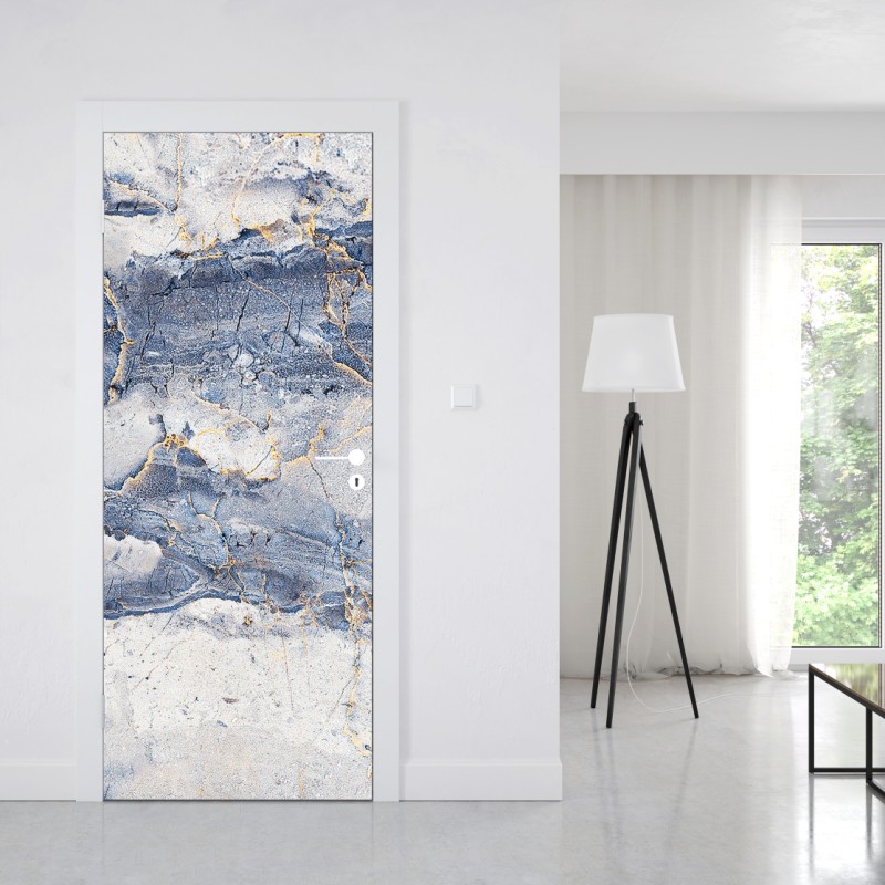 Naklejka na drzwi niebieski marmur ze złotymi żyłami – Wallissimo® Naklejka na drzwi niebieski marmur ze złotymi żyłami – Wallissimo®