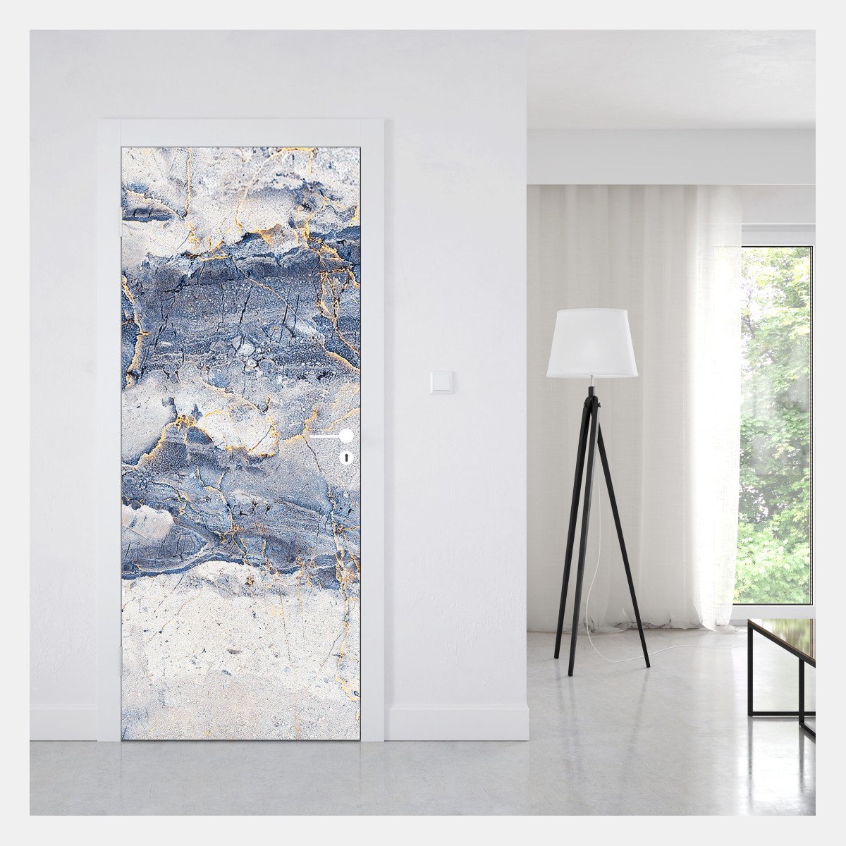 Naklejka na drzwi niebieski marmur ze złotymi żyłami – Wallissimo® Naklejka na drzwi niebieski marmur ze złotymi żyłami – Wallissimo®