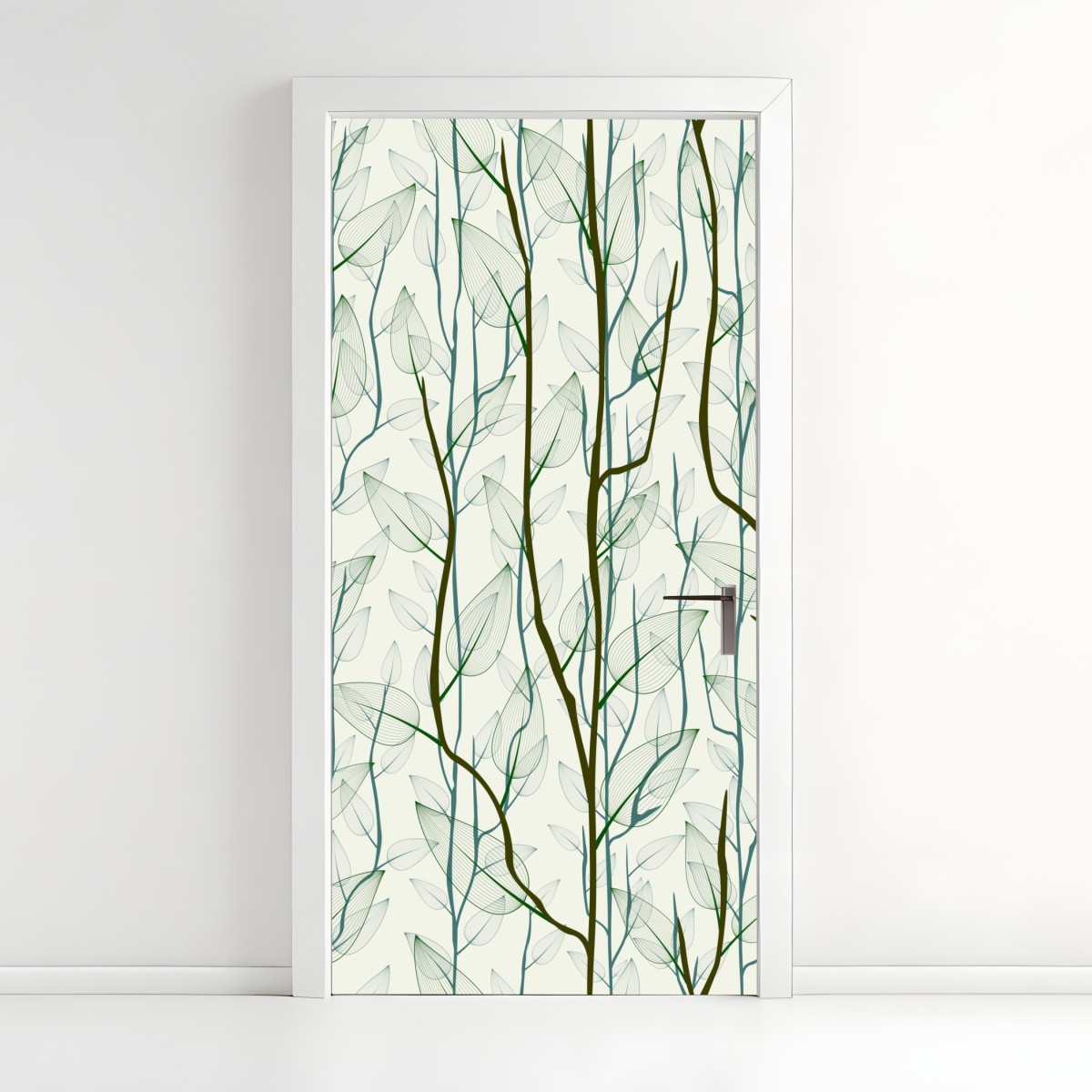 Door sticker delicate leaf and branch pattern