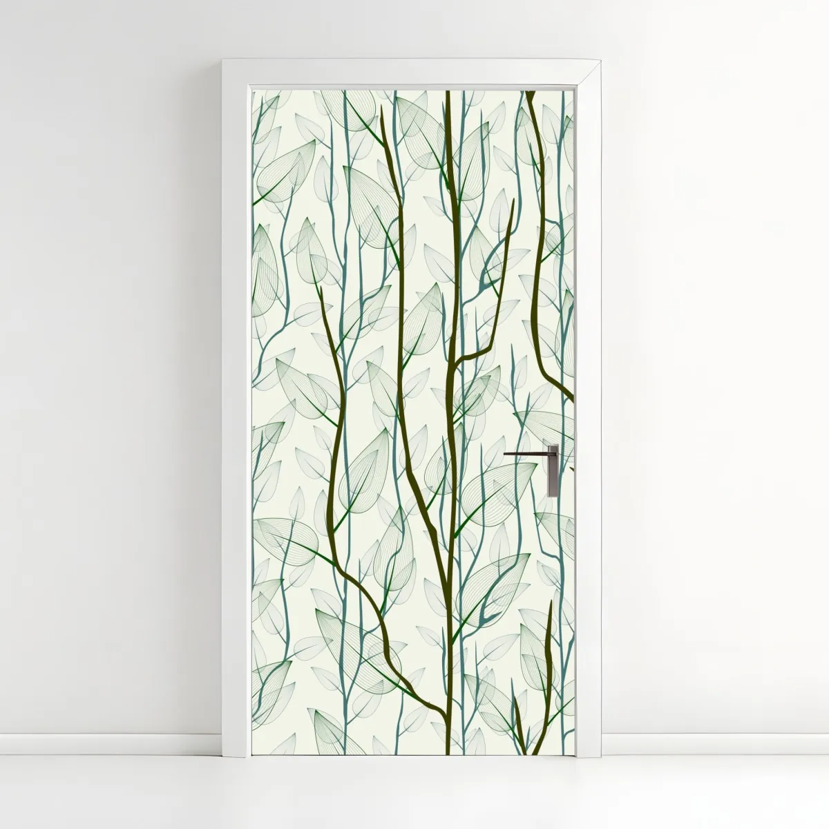 Naklejka na drzwi delikatny wzór liści i gałęzi – Wallissimo® Naklejka na drzwi delikatny wzór liści i gałęzi – Wallissimo®