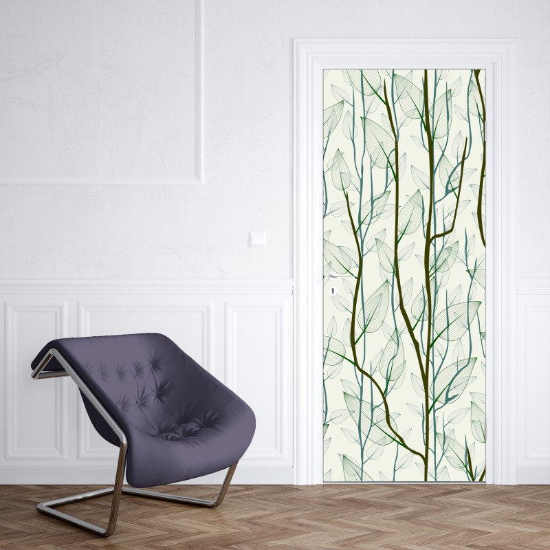 Naklejka na drzwi delikatny wzór liści i gałęzi – Wallissimo® Naklejka na drzwi delikatny wzór liści i gałęzi – Wallissimo®