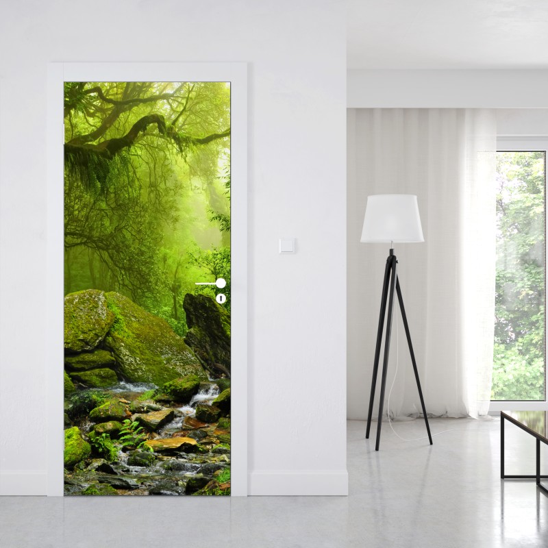 Naklejka na drzwi falisty wzór architektoniczny w odcieniach szarości – Wallissimo®