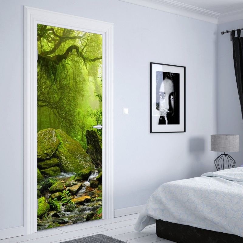Naklejka na drzwi leśny strumień porośnięty mchem – Wallissimo® Naklejka na drzwi leśny strumień porośnięty mchem – Wallissimo®