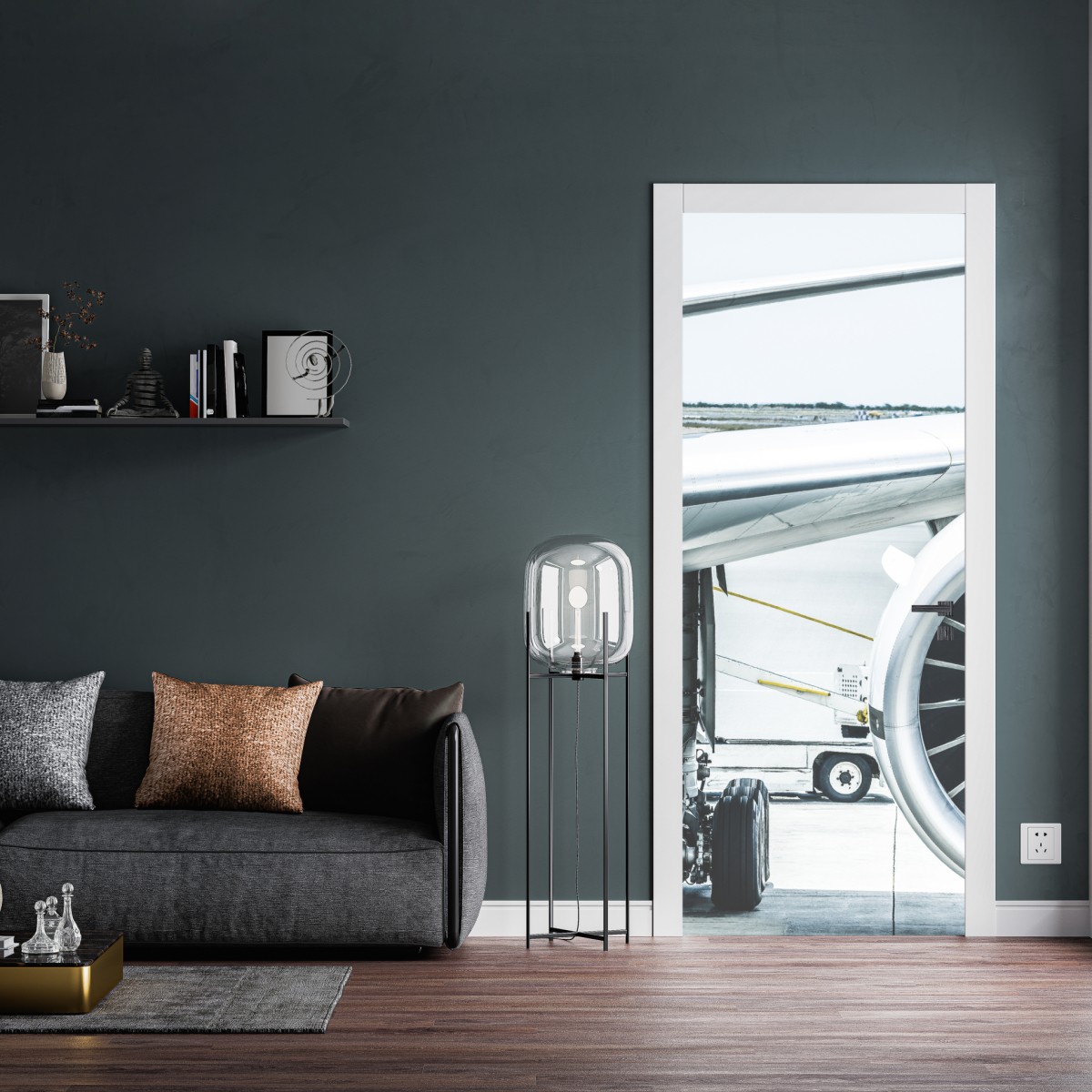 Naklejka na drzwi zbliżenie silnika odrzutowego na terminalu – Wallissimo® Naklejka na drzwi zbliżenie silnika odrzutowego na terminalu – Wallissimo®